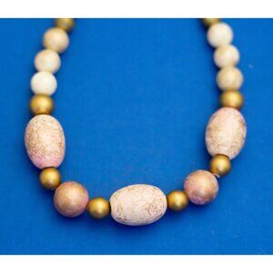 18 inch, Vintage Medieval Stones Faux Pearls Beaded Bohemian Necklace D9